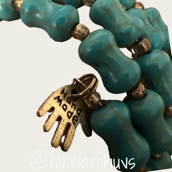 Bundle Sale 3 for $15 | Handcrafted Faux Turquoise Wire Wrap Bracelet - Picture 4 of 9